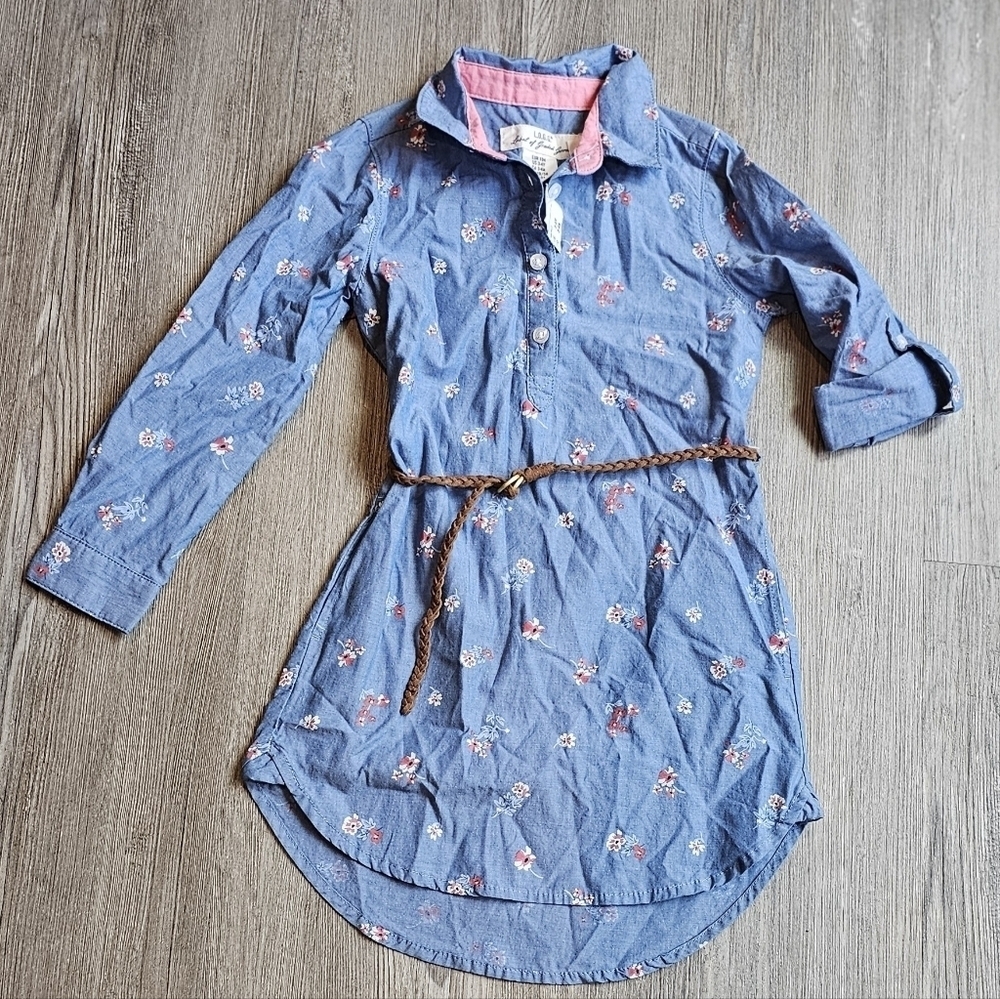 H&M Denim Girls' Blue Floral Print Collared Dress Size 3-4Y